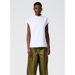 Tibi Cut-Ups Structured Crepe Mock Neck Sleeveless Top White Small